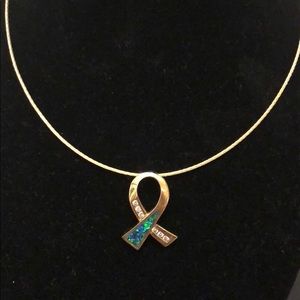 Gold Necklace 16” Charm Diamonds Australian Opal